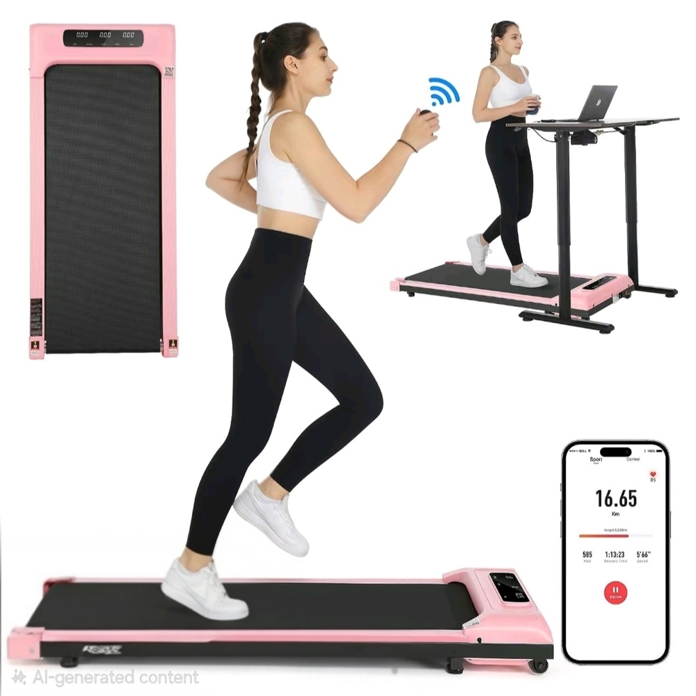 Foldable Pink Treadmill with Bluetooth Connectivity